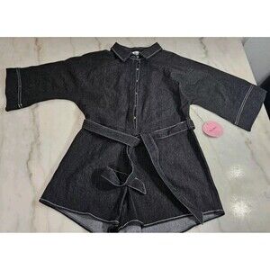 Azura Midnight Black Denim 3/4 Sleeve Shirt Blouse Size Large